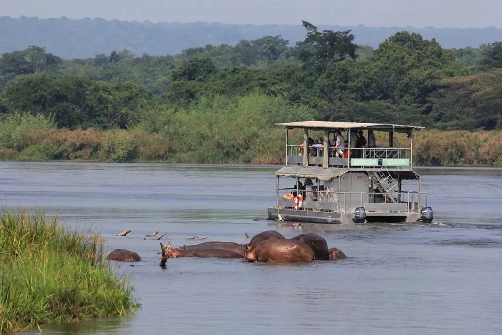 Group of tourists watching a sunset in the Serengeti